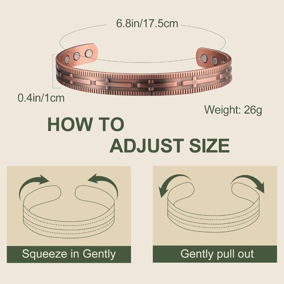 Copper Magnetic Bracelet Unisex Adjustable Hypoallergenic Gift Box - Picture 5 of 7